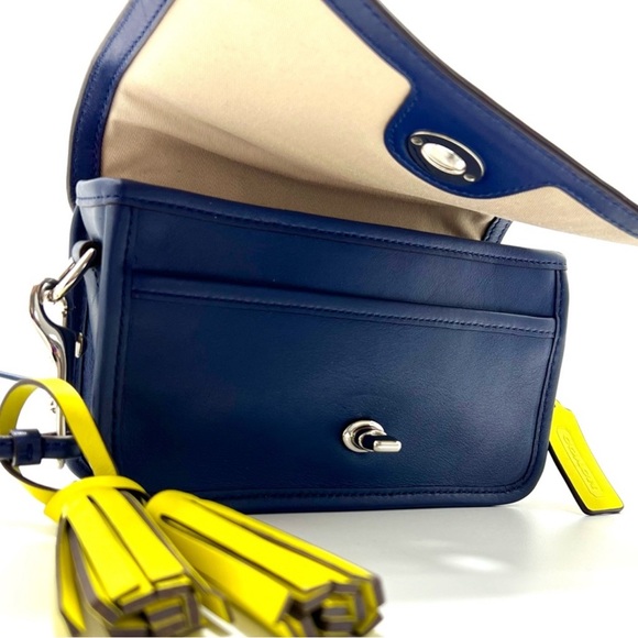 COACH Legacy Penny Blue Perforated Crossbody With Turnlock and Yellow Tassels - Picture 2 of 10